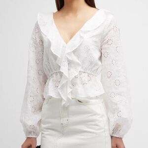 NEW Frame Ruffle-Front Eyelet Top White Raime Cotton Size XS Feminine Western